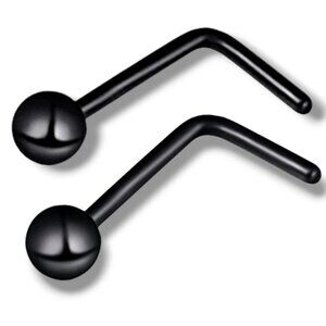 NWT 2PC Goth Punk Black 20g 2mm Ball Stud Nose Rings